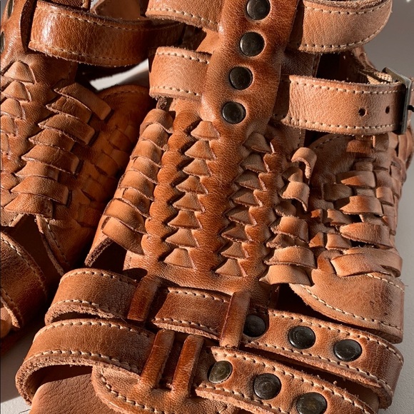 Free People Bed Stu Claire Gladiator Tan Leather Sandals Sz 7 - Picture 5 of 14